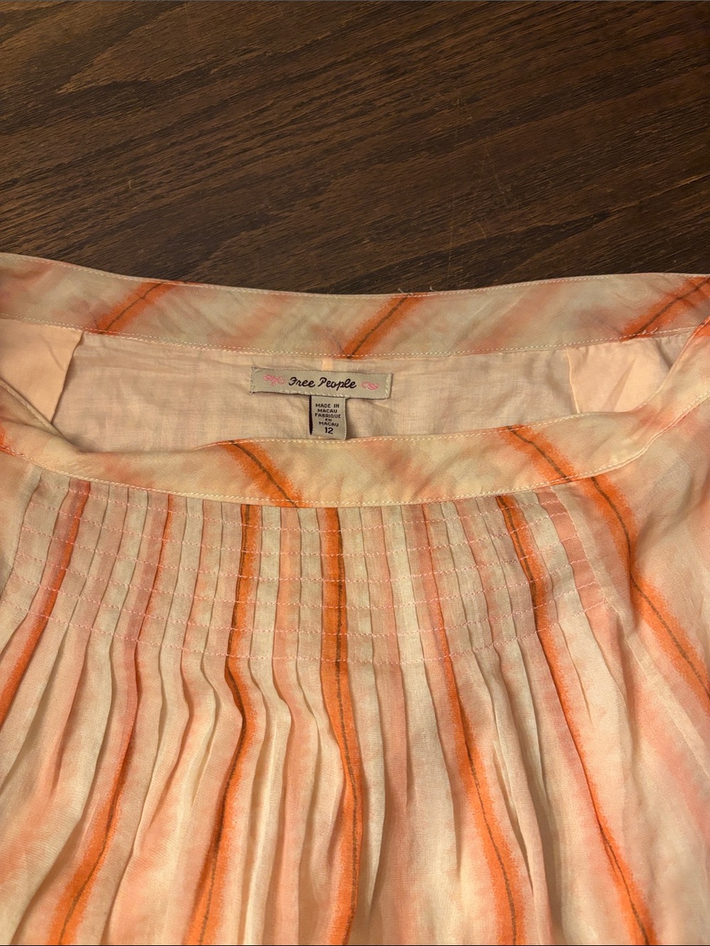 Free People Pleated Midi Skirt in Peach and Orange Stripes